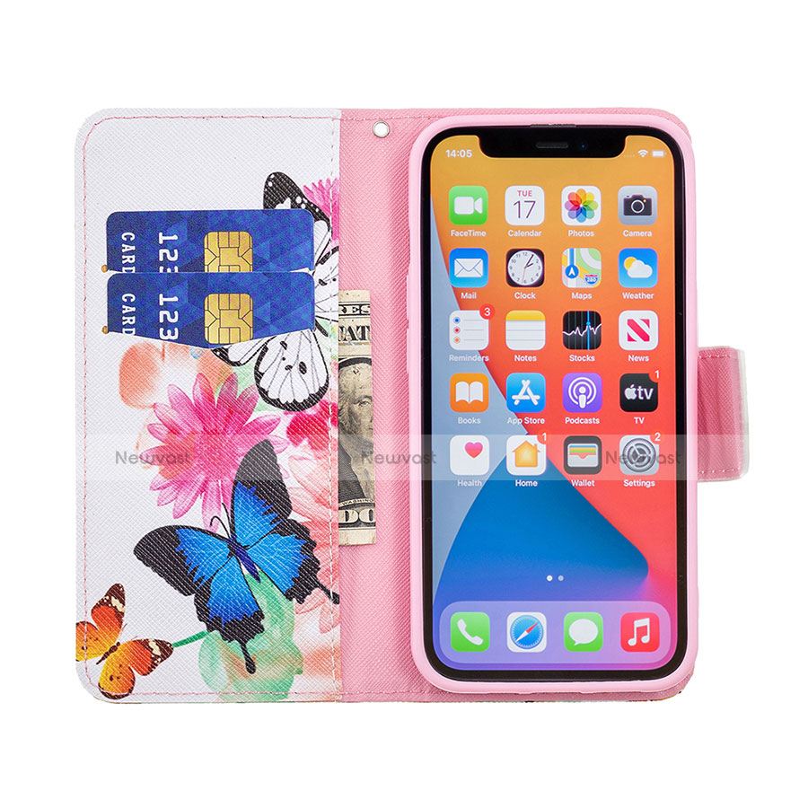 Leather Case Stands Butterfly Flip Cover L03 Holder for Apple iPhone 13 Pro Max Pink