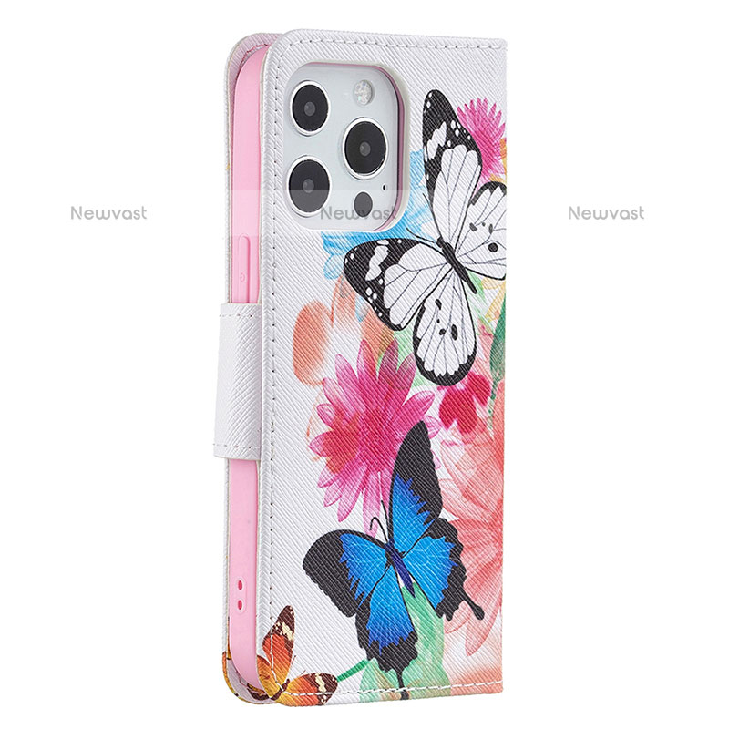 Leather Case Stands Butterfly Flip Cover L03 Holder for Apple iPhone 14 Pro Pink