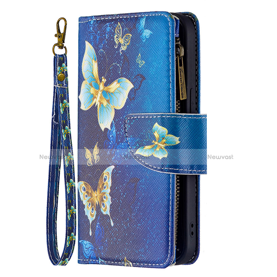 Leather Case Stands Butterfly Flip Cover L04 Holder for Apple iPhone 13 Mini Blue
