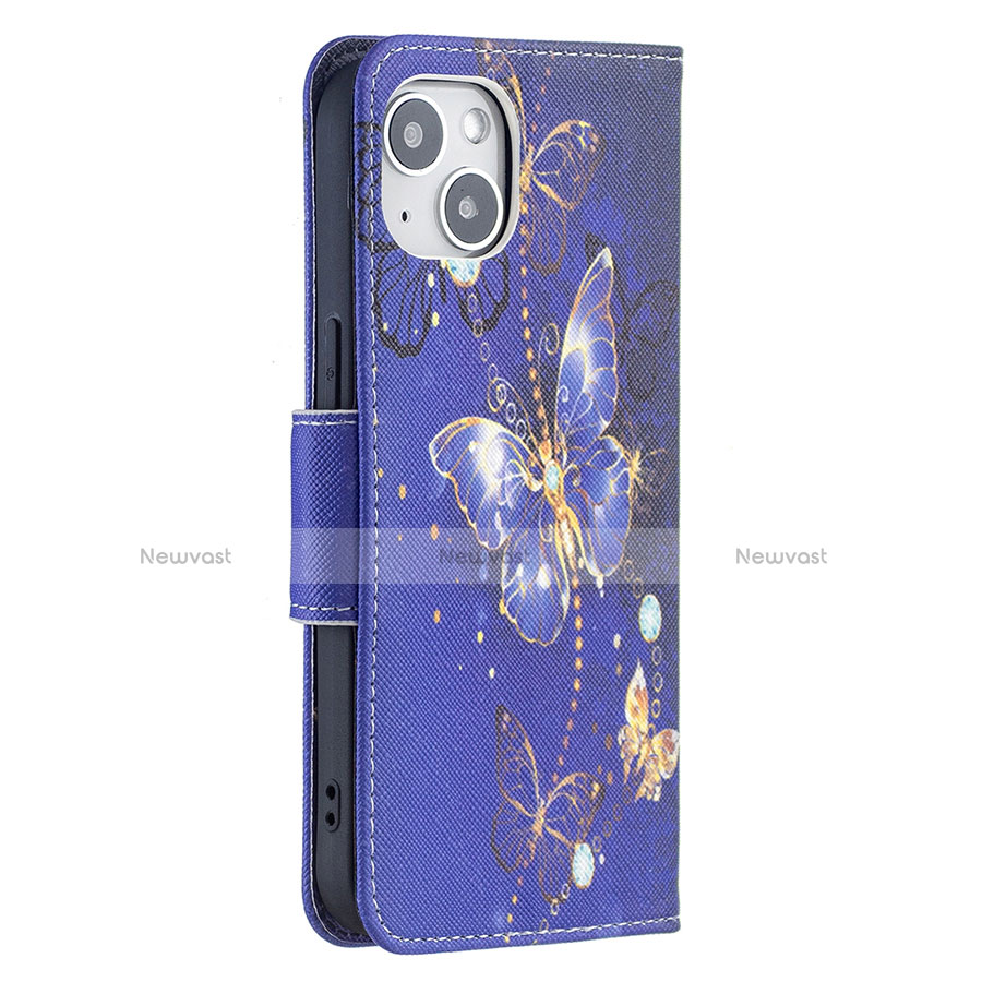 Leather Case Stands Butterfly Flip Cover L07 Holder for Apple iPhone 13 Mini Navy Blue