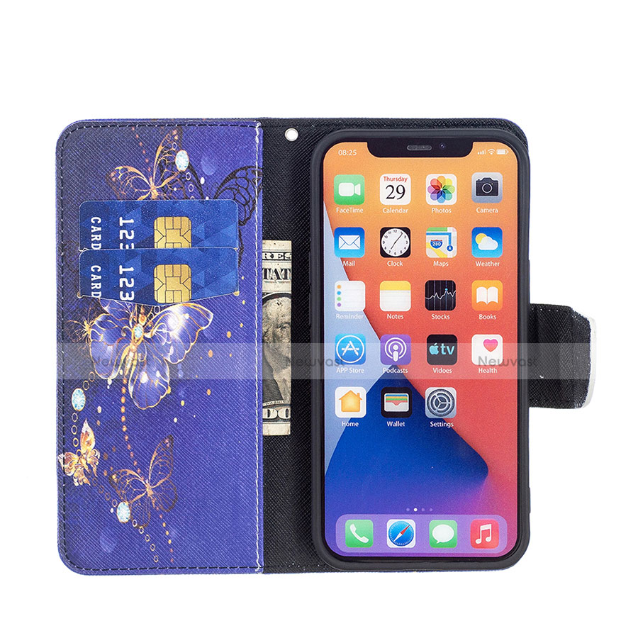 Leather Case Stands Butterfly Flip Cover L07 Holder for Apple iPhone 13 Mini Navy Blue