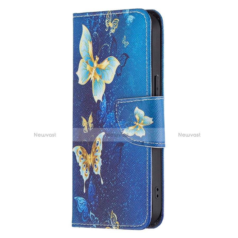 Leather Case Stands Butterfly Flip Cover L07 Holder for Apple iPhone 13 Pro Max Blue