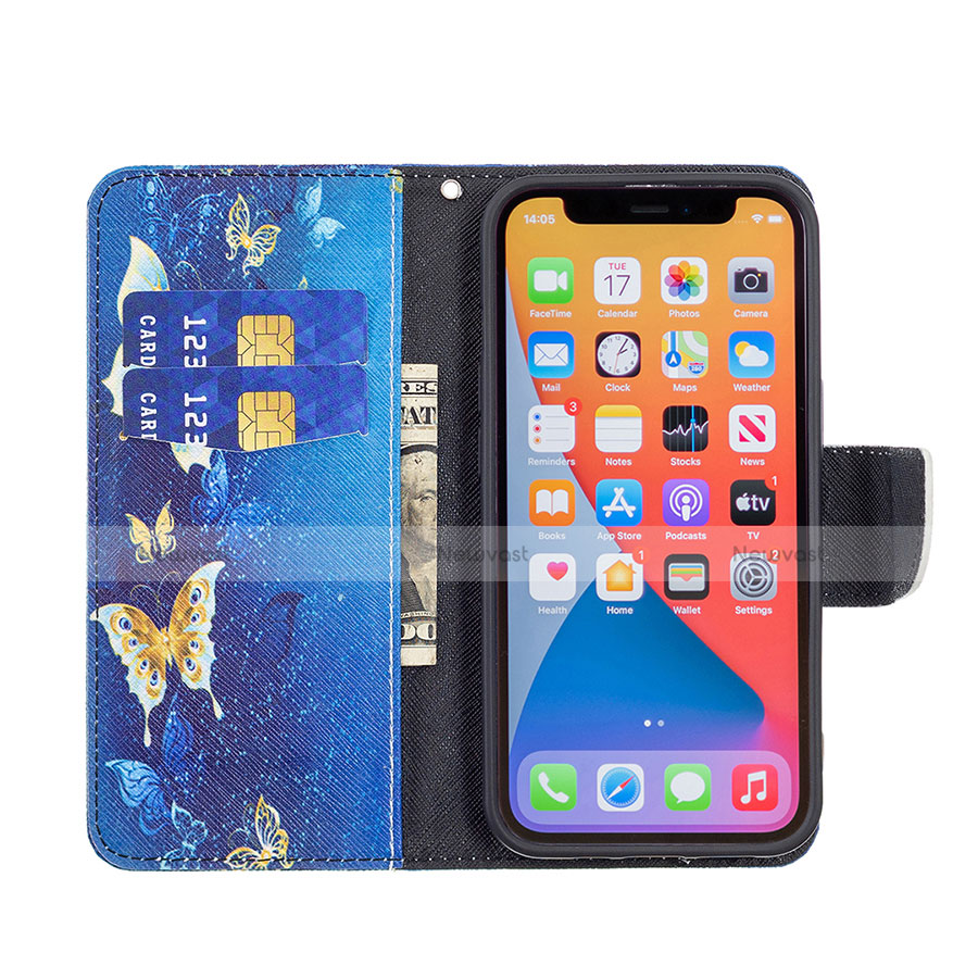 Leather Case Stands Butterfly Flip Cover L07 Holder for Apple iPhone 13 Pro Max Blue