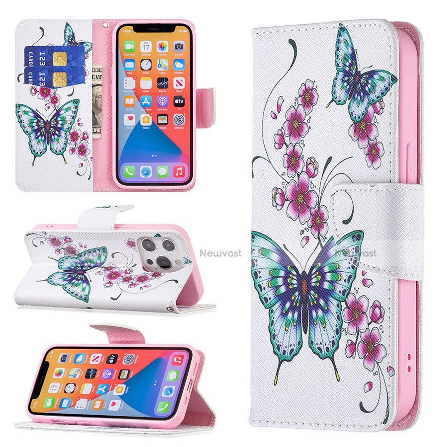 Leather Case Stands Butterfly Flip Cover L07 Holder for Apple iPhone 13 Pro Max Pink