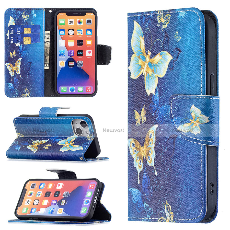 Leather Case Stands Butterfly Flip Cover L07 Holder for Apple iPhone 14 Plus Blue