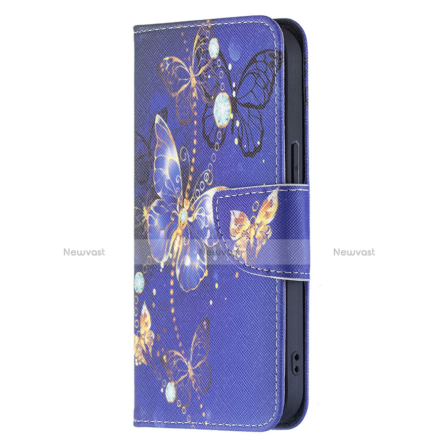 Leather Case Stands Butterfly Flip Cover L07 Holder for Apple iPhone 14 Plus Navy Blue