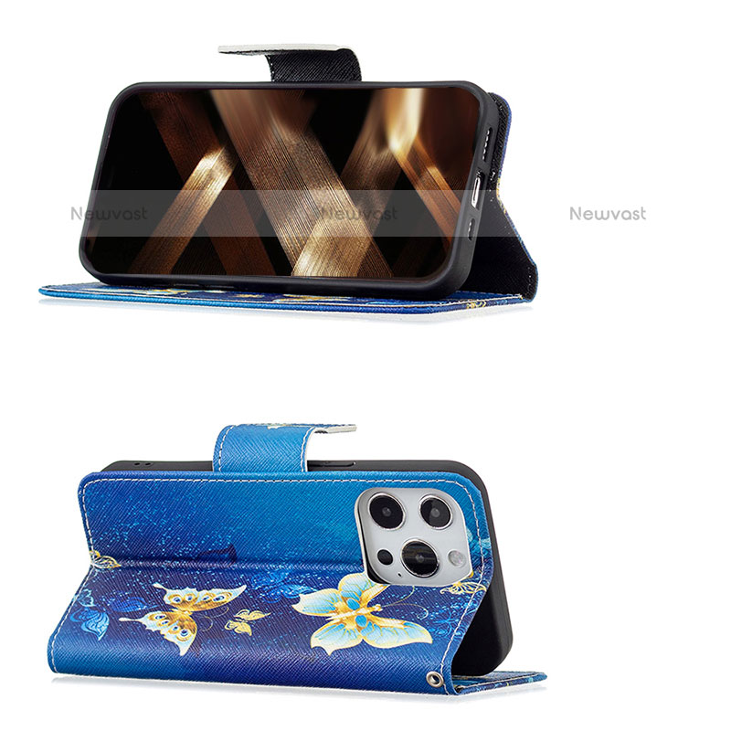 Leather Case Stands Butterfly Flip Cover L07 Holder for Apple iPhone 14 Pro Blue