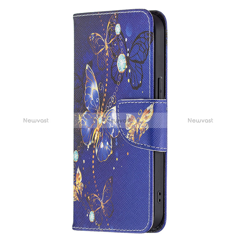Leather Case Stands Butterfly Flip Cover L07 Holder for Apple iPhone 14 Pro Max Navy Blue