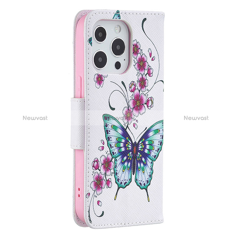 Leather Case Stands Butterfly Flip Cover L07 Holder for Apple iPhone 14 Pro Max Pink
