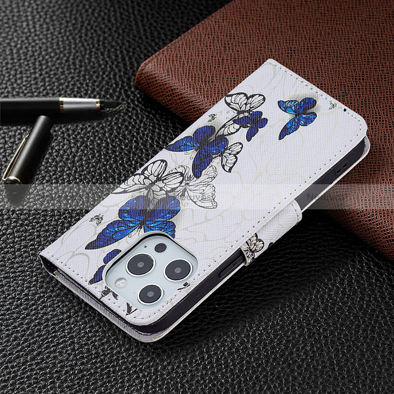 Leather Case Stands Butterfly Flip Cover L07 Holder for Apple iPhone 14 Pro Max White