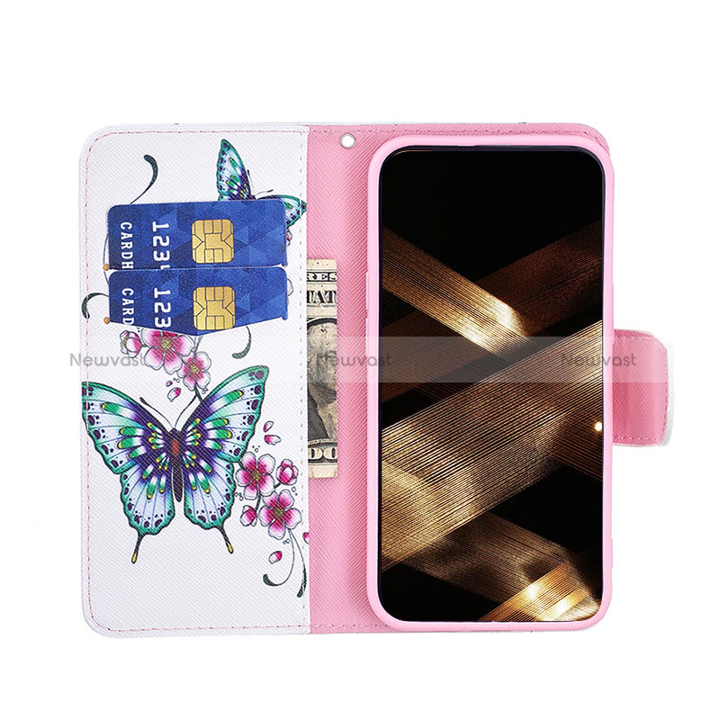 Leather Case Stands Butterfly Flip Cover L07 Holder for Apple iPhone 15 Plus White