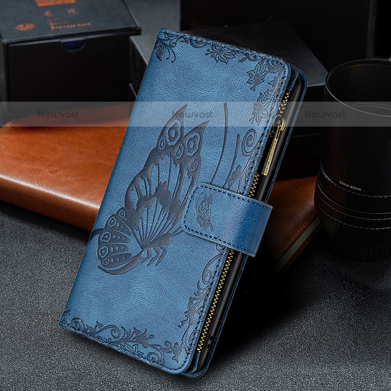 Leather Case Stands Butterfly Flip Cover L08 Holder for Apple iPhone 14 Pro Blue
