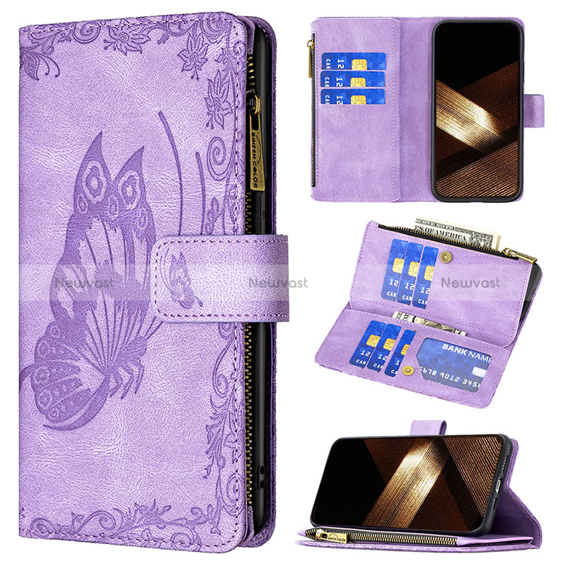 Leather Case Stands Butterfly Flip Cover L08 Holder for Apple iPhone 14 Pro Max Purple