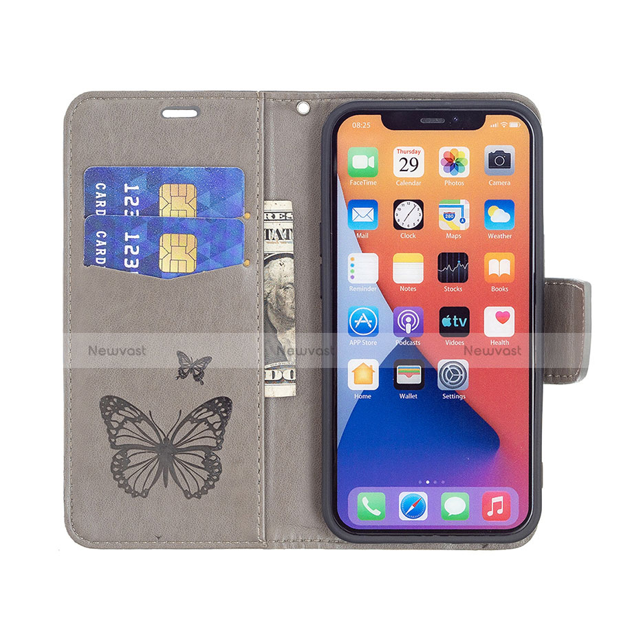 Leather Case Stands Butterfly Flip Cover L09 Holder for Apple iPhone 13 Gray