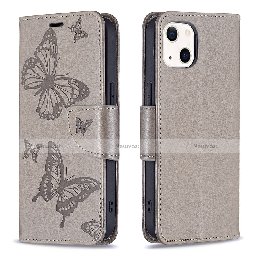 Leather Case Stands Butterfly Flip Cover L09 Holder for Apple iPhone 13 Mini Gray