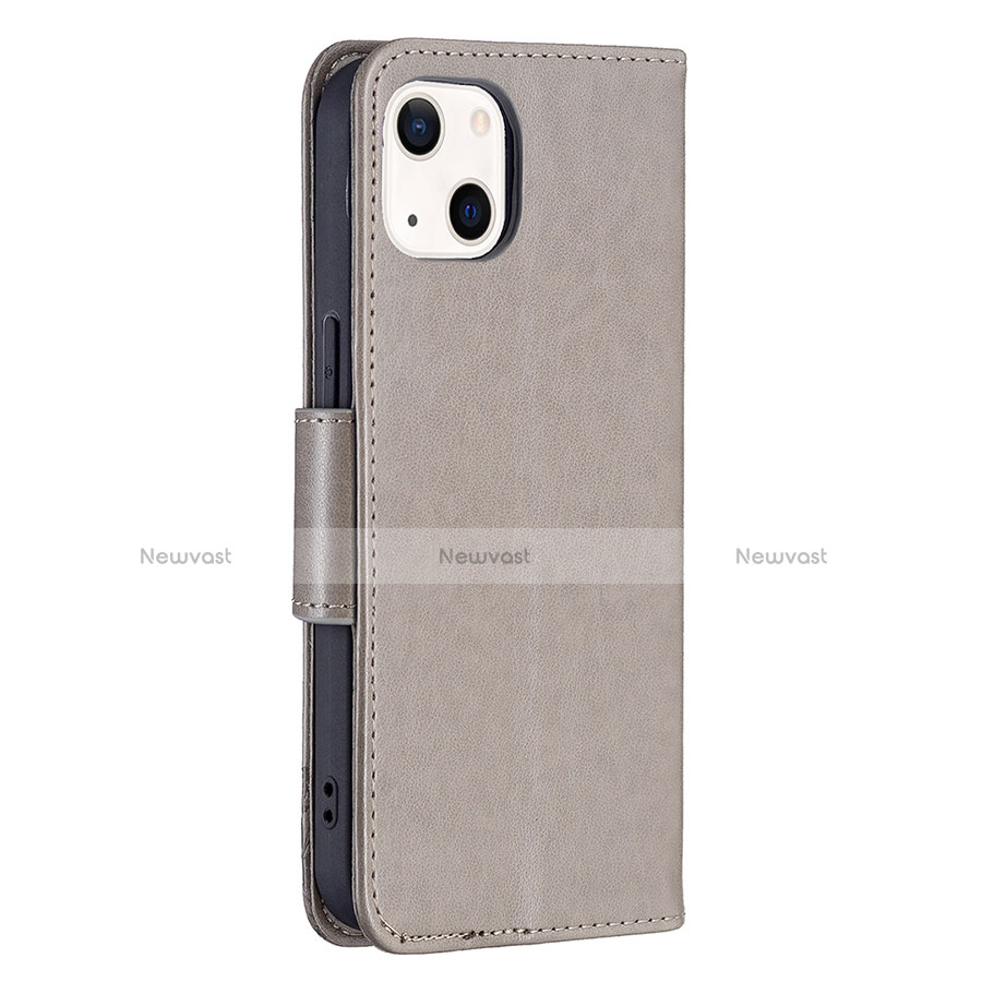 Leather Case Stands Butterfly Flip Cover L09 Holder for Apple iPhone 13 Mini Gray