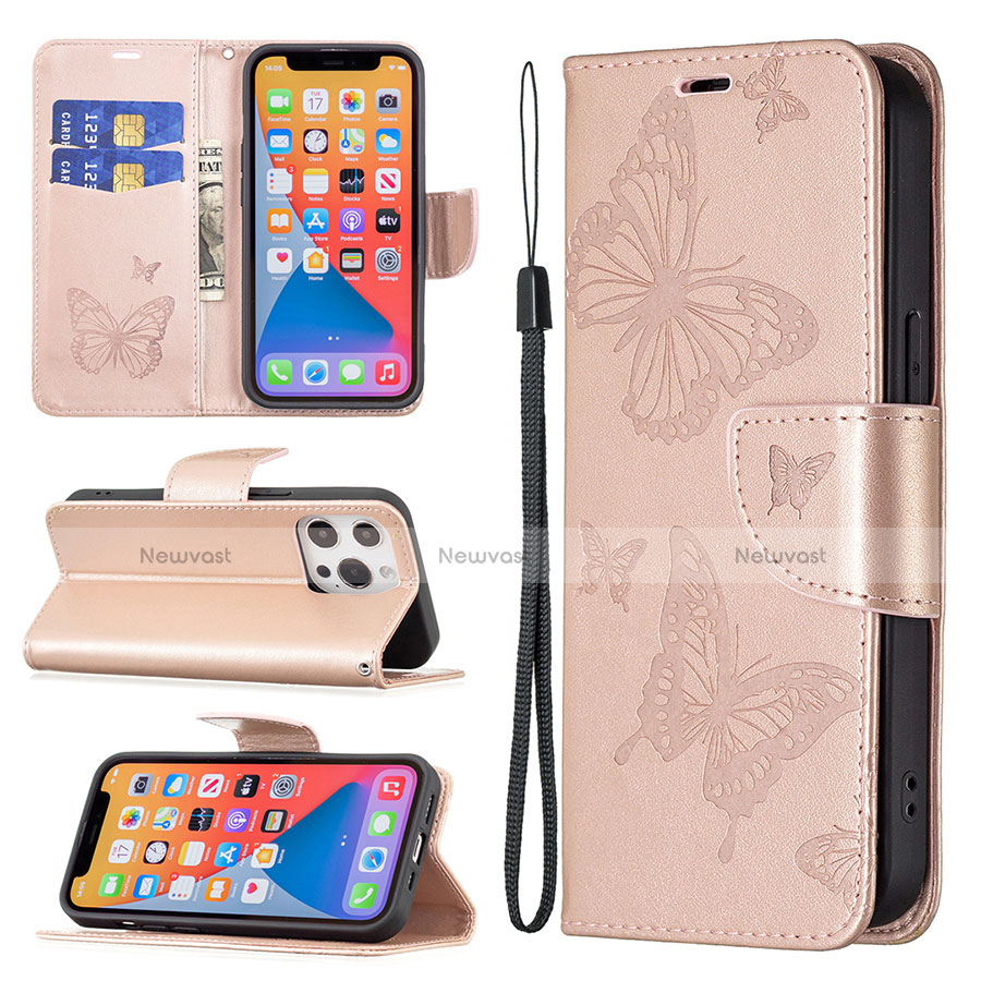 Leather Case Stands Butterfly Flip Cover L09 Holder for Apple iPhone 13 Pro Max Pink