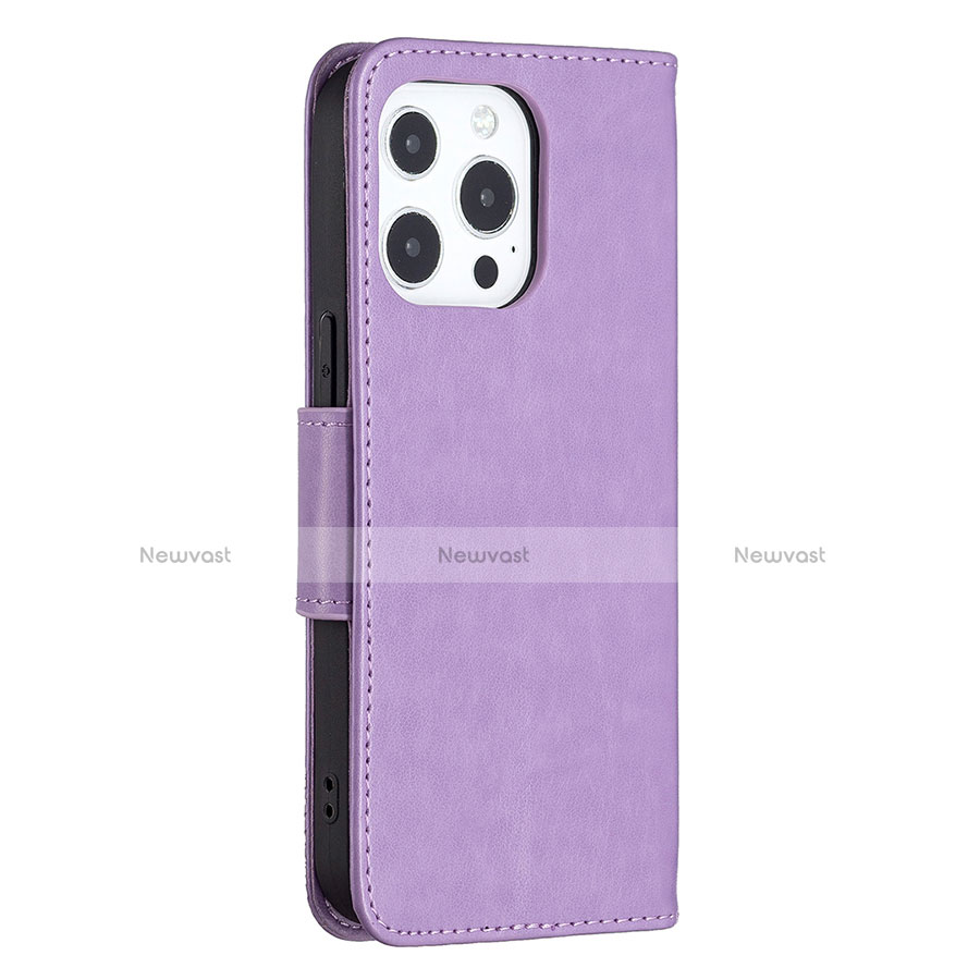 Leather Case Stands Butterfly Flip Cover L09 Holder for Apple iPhone 13 Pro Max Purple