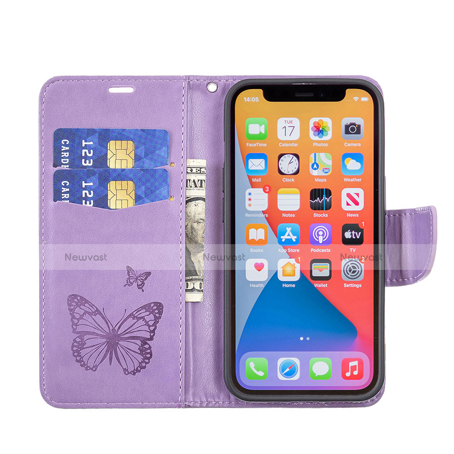 Leather Case Stands Butterfly Flip Cover L09 Holder for Apple iPhone 13 Pro Max Purple