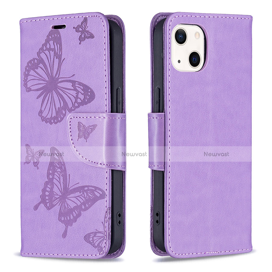 Leather Case Stands Butterfly Flip Cover L09 Holder for Apple iPhone 13 Purple