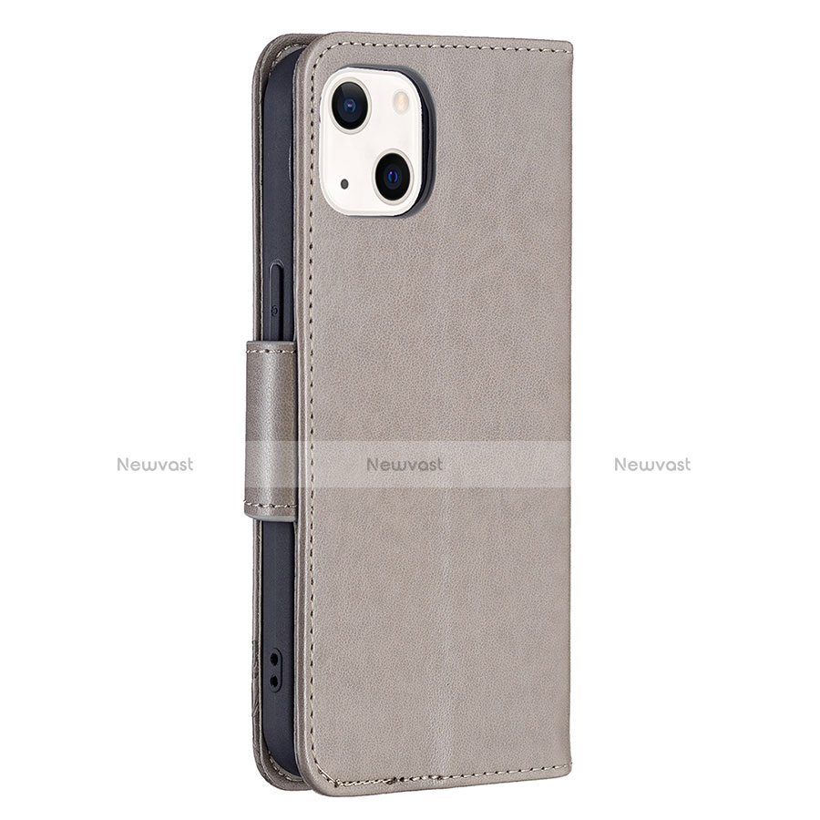 Leather Case Stands Butterfly Flip Cover L09 Holder for Apple iPhone 14 Gray