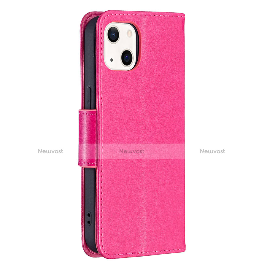 Leather Case Stands Butterfly Flip Cover L09 Holder for Apple iPhone 14 Hot Pink