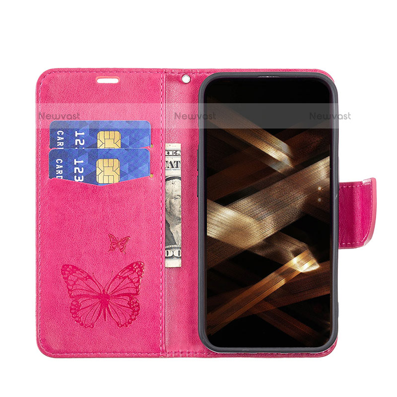 Leather Case Stands Butterfly Flip Cover L09 Holder for Apple iPhone 14 Pro Hot Pink