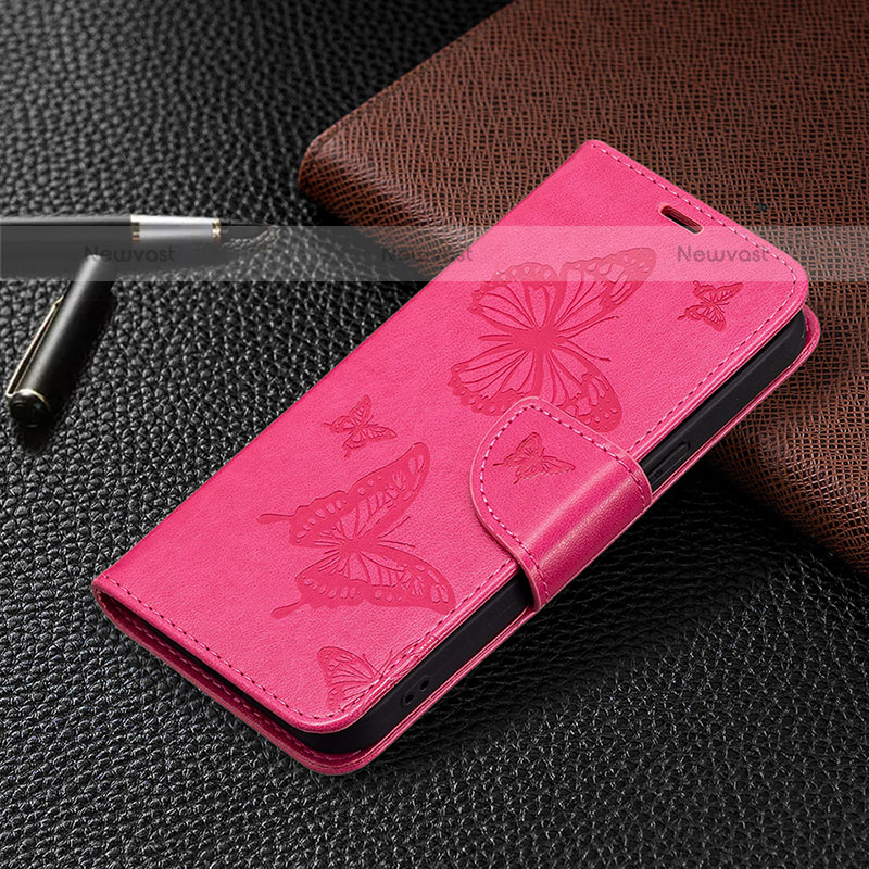 Leather Case Stands Butterfly Flip Cover L09 Holder for Apple iPhone 14 Pro Hot Pink