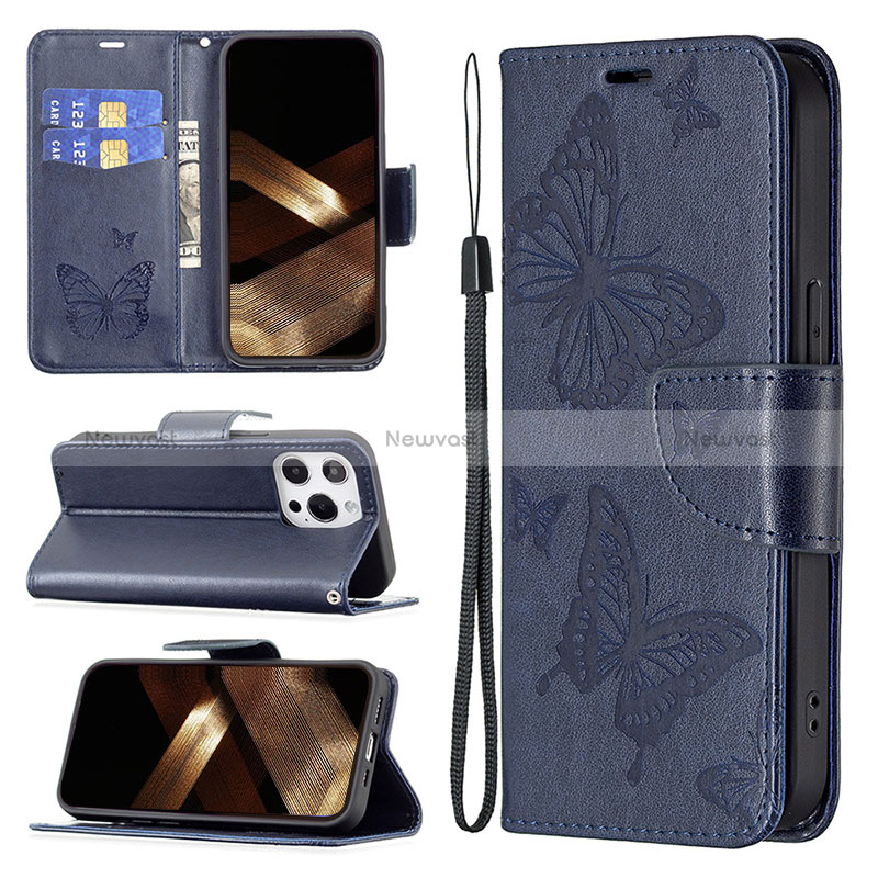 Leather Case Stands Butterfly Flip Cover L09 Holder for Apple iPhone 14 Pro Max Blue