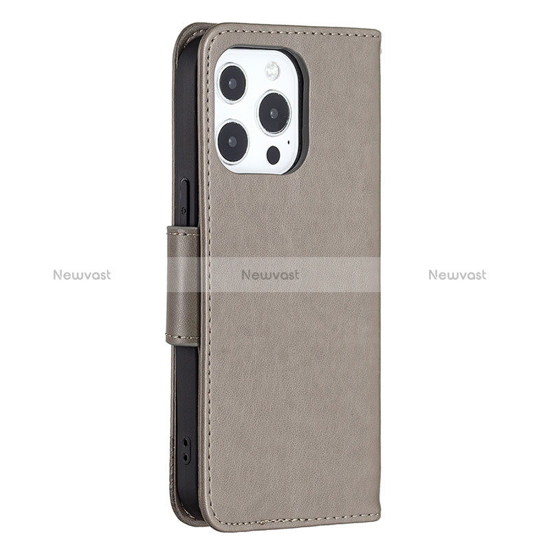 Leather Case Stands Butterfly Flip Cover L09 Holder for Apple iPhone 14 Pro Max Dark Gray