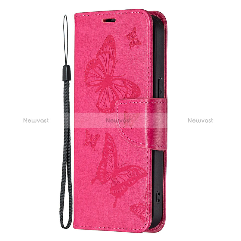 Leather Case Stands Butterfly Flip Cover L09 Holder for Apple iPhone 14 Pro Max Hot Pink