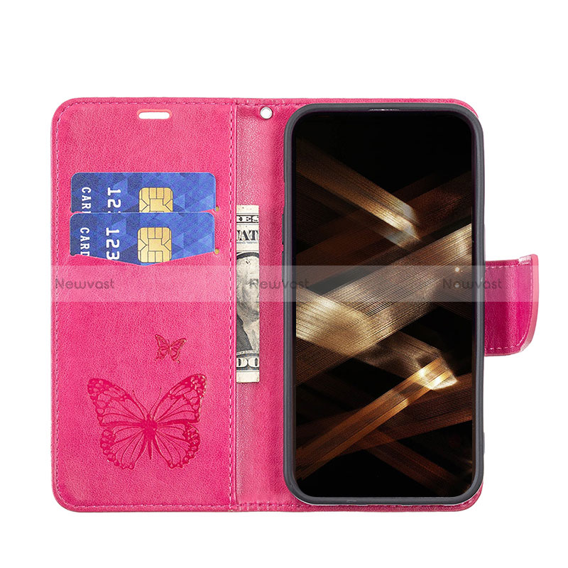 Leather Case Stands Butterfly Flip Cover L09 Holder for Apple iPhone 14 Pro Max Hot Pink