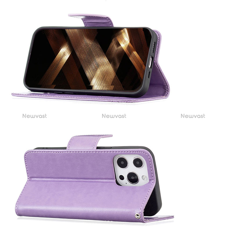 Leather Case Stands Butterfly Flip Cover L09 Holder for Apple iPhone 14 Pro Max Purple