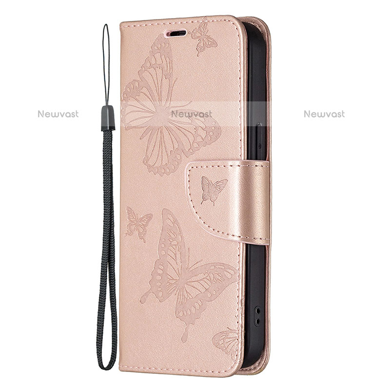Leather Case Stands Butterfly Flip Cover L09 Holder for Apple iPhone 14 Pro Pink