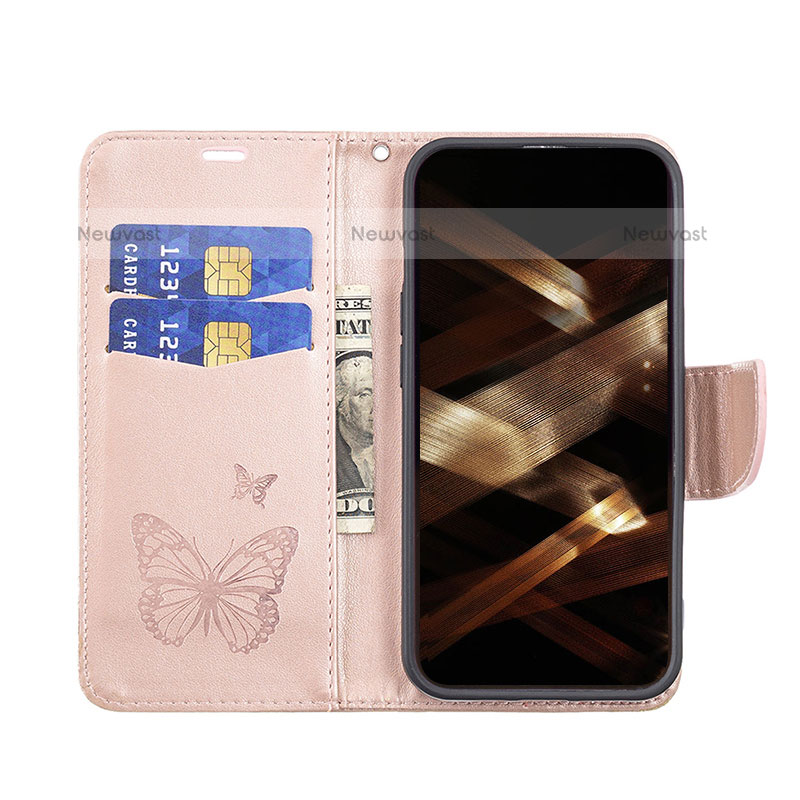 Leather Case Stands Butterfly Flip Cover L09 Holder for Apple iPhone 14 Pro Pink