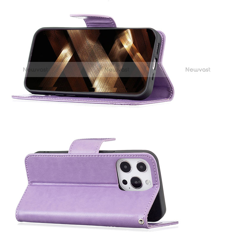 Leather Case Stands Butterfly Flip Cover L09 Holder for Apple iPhone 14 Pro Purple