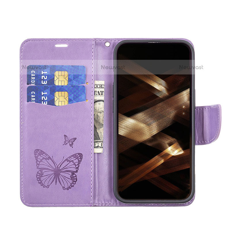 Leather Case Stands Butterfly Flip Cover L09 Holder for Apple iPhone 14 Pro Purple