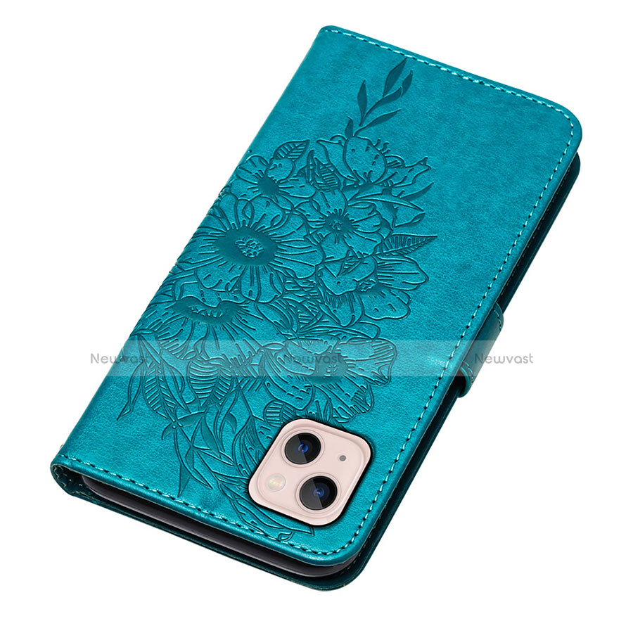 Leather Case Stands Butterfly Flip Cover L10 Holder for Apple iPhone 13 Blue