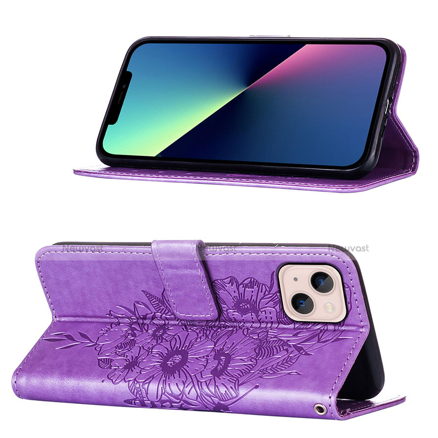 Leather Case Stands Butterfly Flip Cover L10 Holder for Apple iPhone 13 Clove Purple