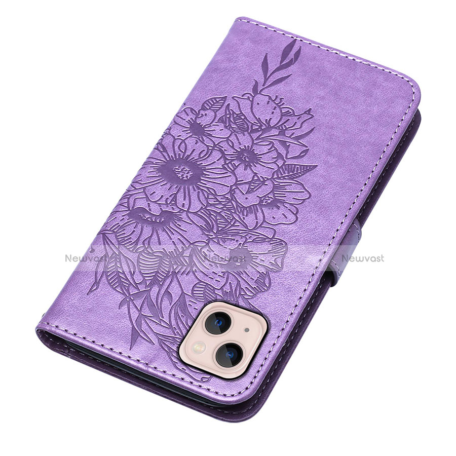 Leather Case Stands Butterfly Flip Cover L10 Holder for Apple iPhone 13 Clove Purple