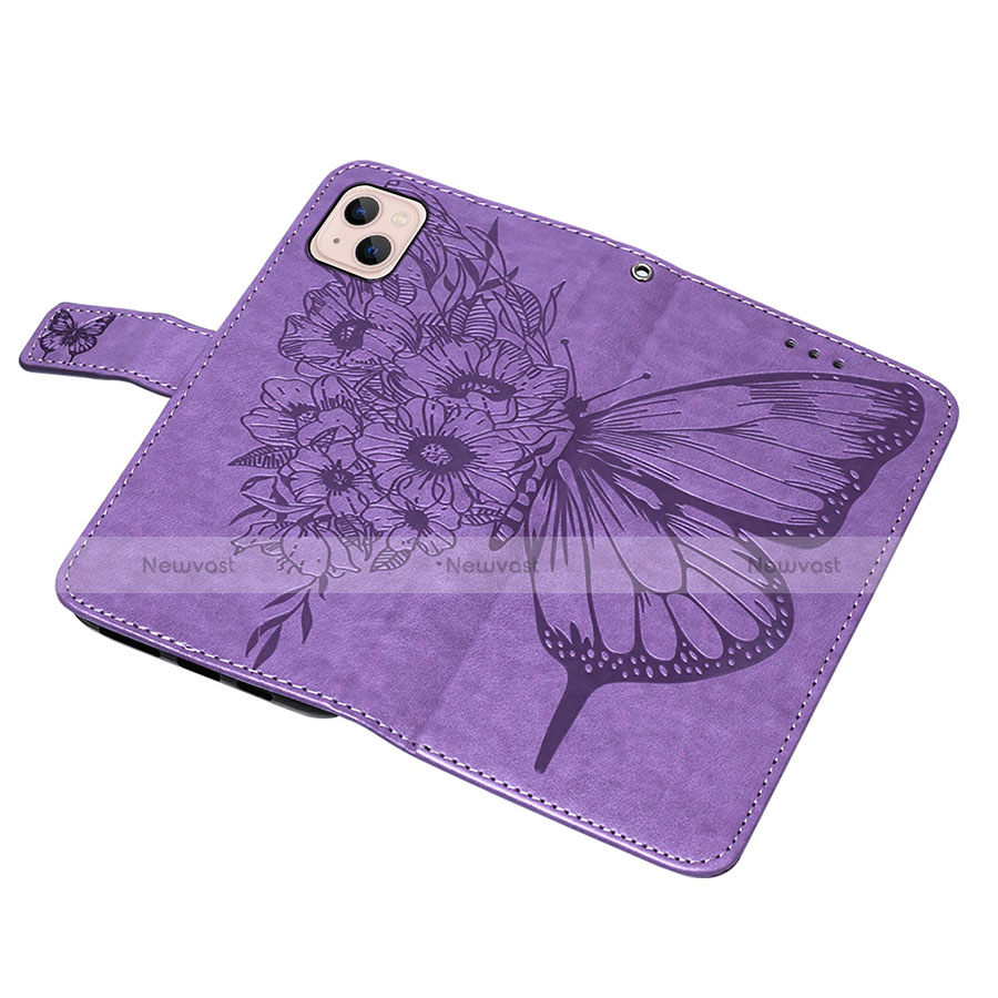 Leather Case Stands Butterfly Flip Cover L10 Holder for Apple iPhone 13 Clove Purple