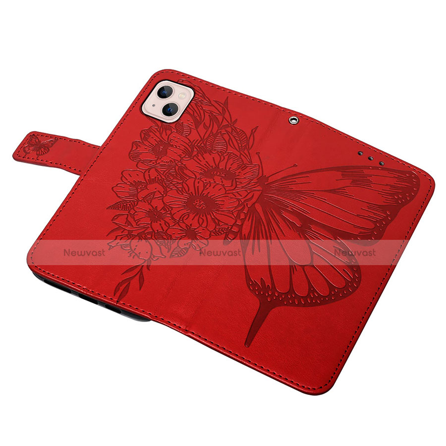 Leather Case Stands Butterfly Flip Cover L10 Holder for Apple iPhone 13 Mini Red