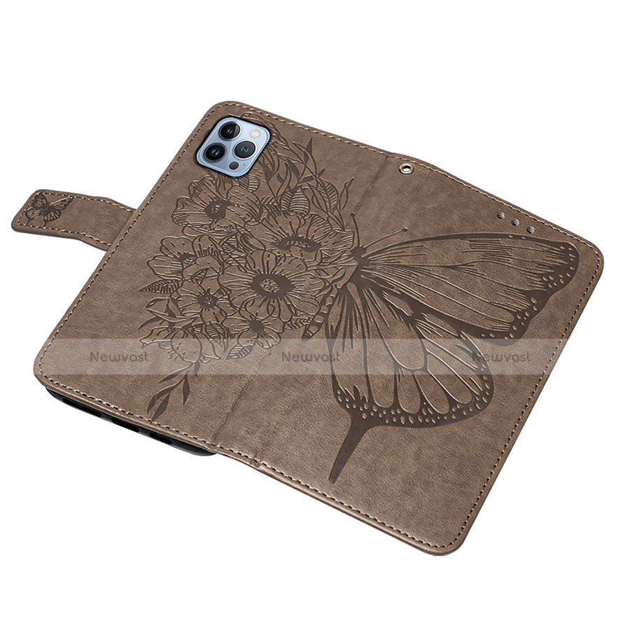 Leather Case Stands Butterfly Flip Cover L10 Holder for Apple iPhone 13 Pro Dark Gray