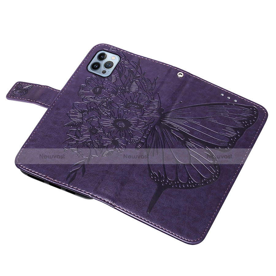 Leather Case Stands Butterfly Flip Cover L10 Holder for Apple iPhone 13 Pro Max Purple