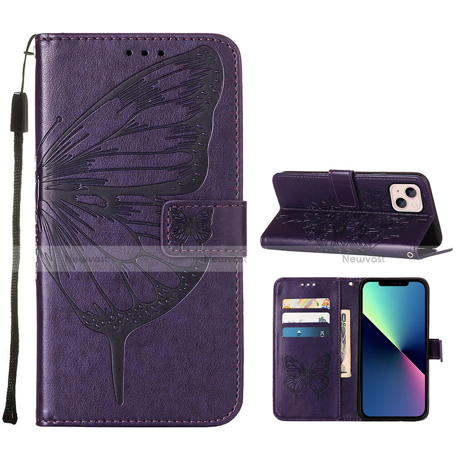 Leather Case Stands Butterfly Flip Cover L10 Holder for Apple iPhone 13 Purple