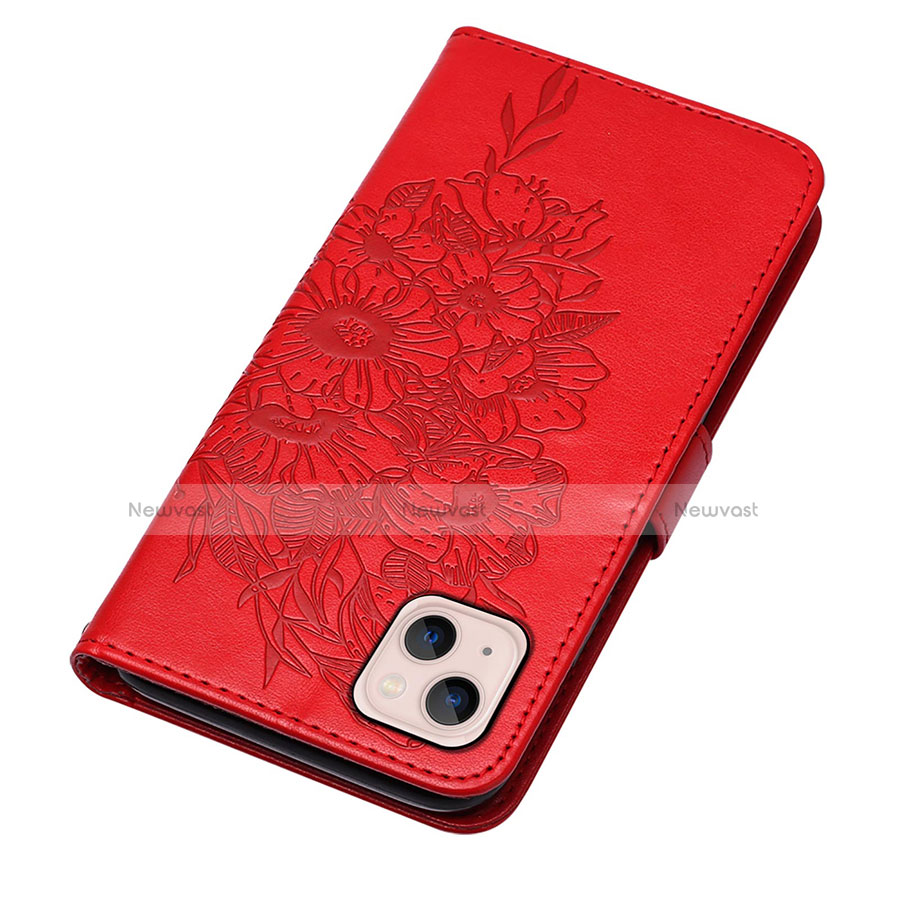 Leather Case Stands Butterfly Flip Cover L10 Holder for Apple iPhone 13 Red