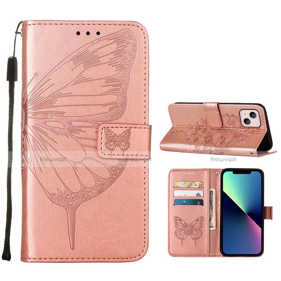 Leather Case Stands Butterfly Flip Cover L10 Holder for Apple iPhone 13 Rose Gold