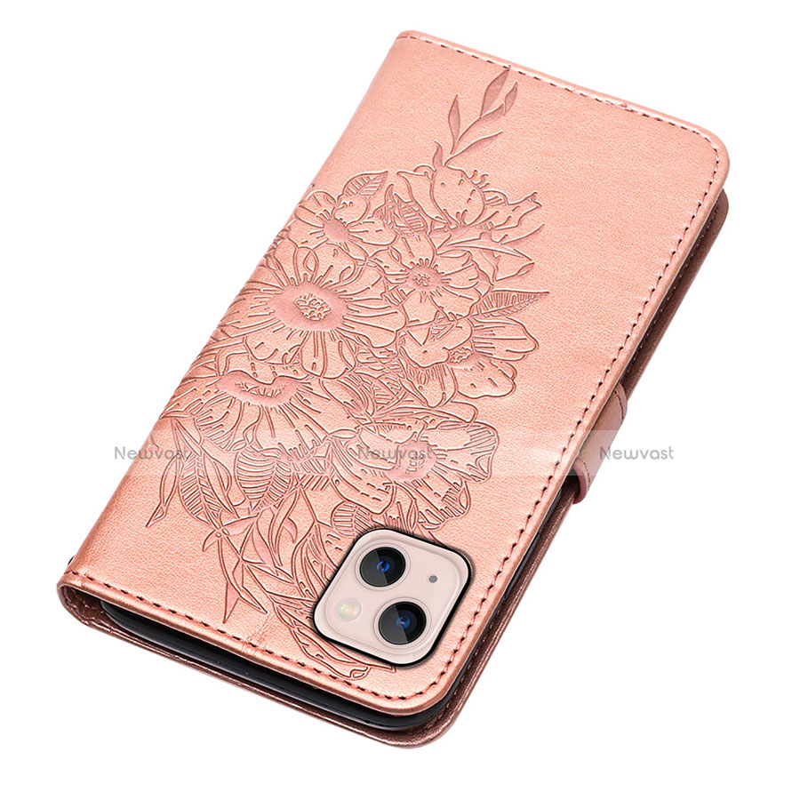 Leather Case Stands Butterfly Flip Cover L10 Holder for Apple iPhone 13 Rose Gold