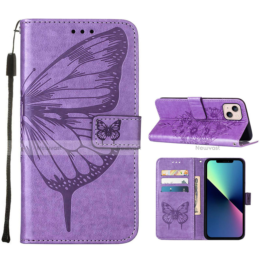 Leather Case Stands Butterfly Flip Cover L10 Holder for Apple iPhone 14 Clove Purple