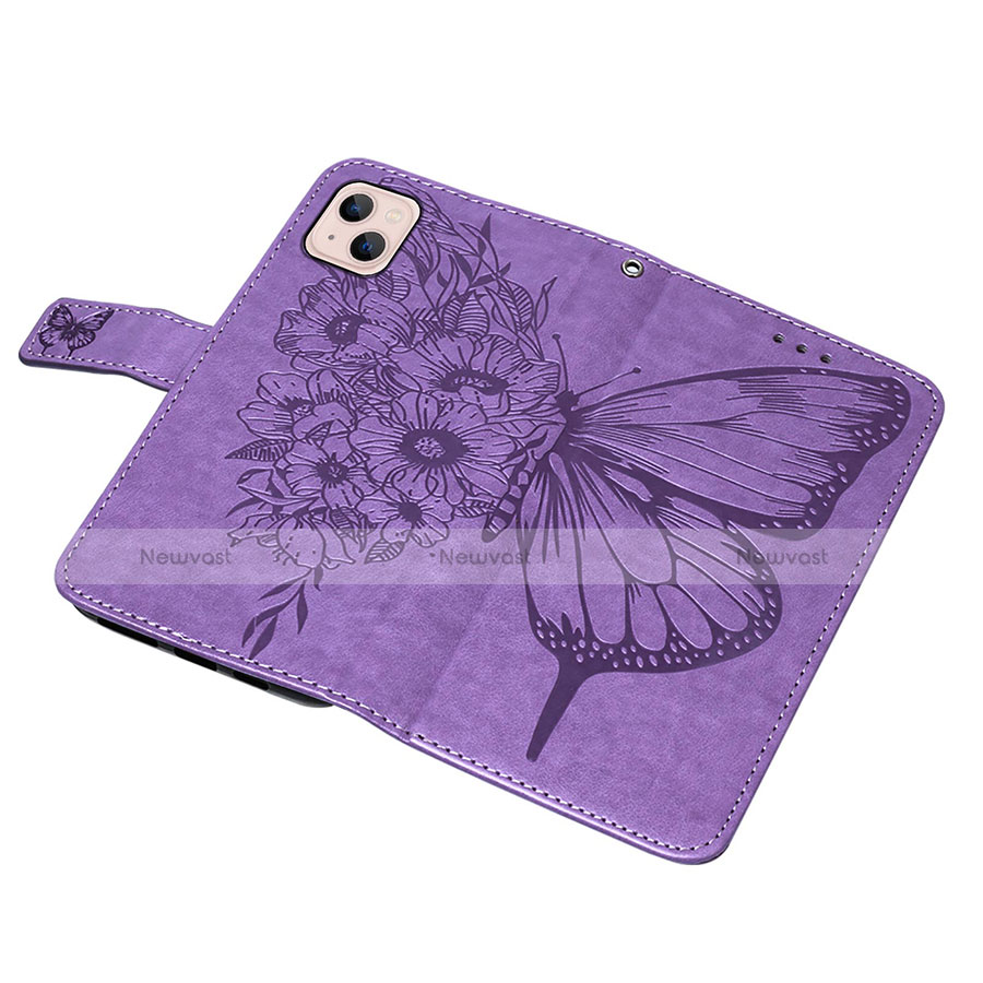 Leather Case Stands Butterfly Flip Cover L10 Holder for Apple iPhone 14 Clove Purple